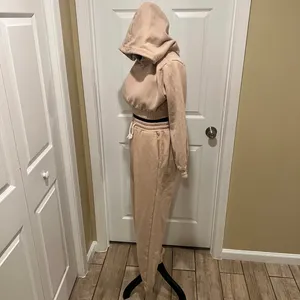 2Pcs Solid tracksuit Sports Set Hooded Sweatshirt Drawstring Jogger Pant Sporty thumbnail 10