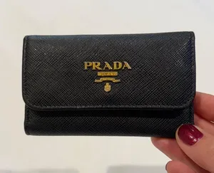 Prada Authentic Black Saffiano Leather Gold Key and Card Holder thumbnail 1