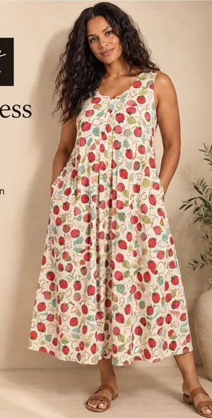 Gudrun Sjödén June Strawberry Print Organic Cotton Modal Dress XL thumbnail 1