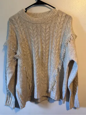 Fringe Cable Knit Sweater - Beige thumbnail 4