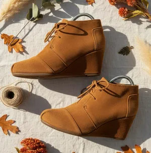 TOMS Desert Wedge Lace-Up‎ Ankle Booties Womens Size 10 Brown Hidden Wedge thumbnail 1