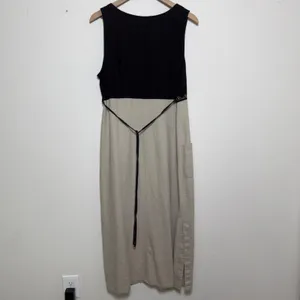 VTG 90s Studio Ease Women Linen Maxi Dress Black Tan Zebra Butterfly Embroidered thumbnail 7