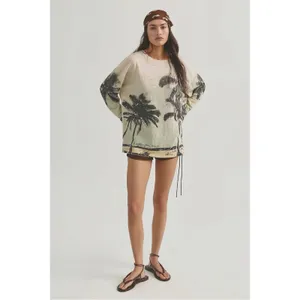 Free People Oversized Bohemian Palm Tree Kai Long-Sleeve Top Tee XL NWT Beach thumbnail 3