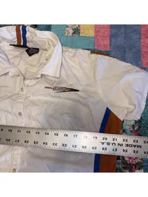 Harley-Davidson Womans XL Embroidered White Short Sleeve Button-Up Shirt thumbnail 8