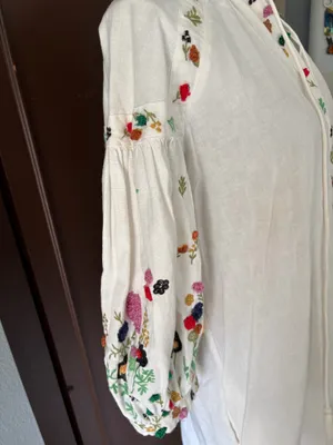 Zara white long floral embroidered tunic (dress) *no sash belt* thumbnail 8