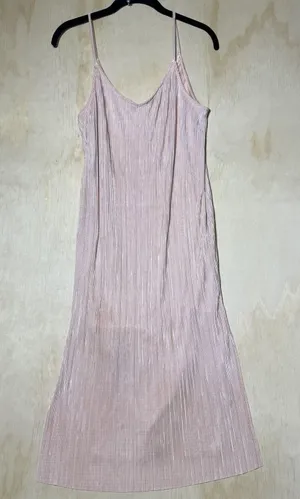 Aeropostale Pink Pleated Slip Dress Women's Medium Satin Shimmer Cami Midi Dress thumbnail 1