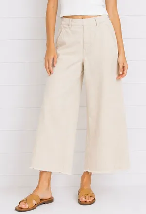 Zara high rise khaki side zip wide leg crop pant size 4 thumbnail 1