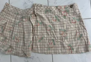 Urban Outfitters Peach Wrap Skirt Embroidered Plaid Pleated Mini M thumbnail 2