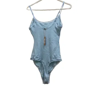 SKIMS Retired NWT Size Large Pointelle thong bodysuit top sky blue LOGO thumbnail 3