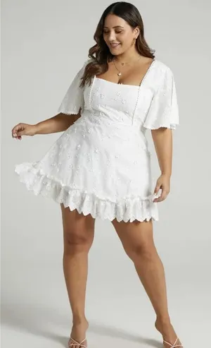 Showpo White Lightweight Fancy A Spritz Square Neck Embroidered Mini Dress 12 US thumbnail 1