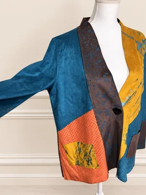 Vintage 90s Colorblock Faux Suede Wearable Art Blazer Jacket Blazer NWOT thumbnail 3