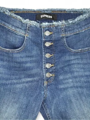 Express Stretch High-Rise Ankle Jeans Multi Button Closure Raw Hems Frayed Edges thumbnail 3