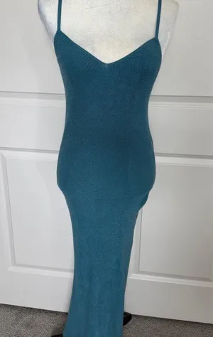 Teal Knit Spaghetti Strap Dress Blue Size M thumbnail 1