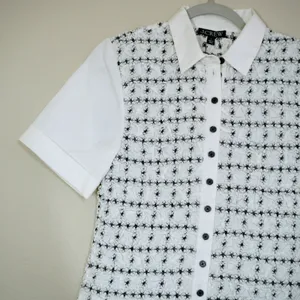 J. Crew Small White Smocked Embroidered Short Sleeve Button Up Chic Feminine thumbnail 2
