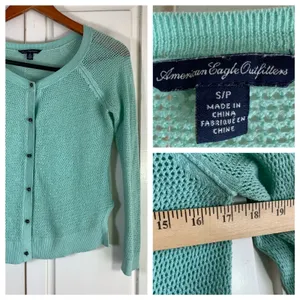American‎ Eagle Outfitters Mint Green Crochet Knit Button Up Cardigan Sweater S thumbnail 10