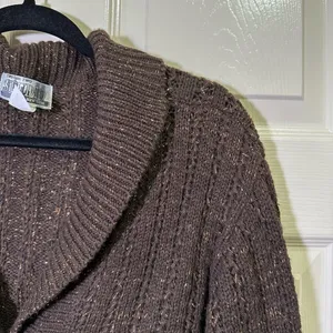 Y2K Sweater Cardigan Brown Tinsel Sz XL Single Button Curved Cropped Cable Knit thumbnail 2