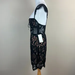 Tobi‎ Slip Dress Womens Medium Black Lace Nude Sheath Mini Date Night Club Chic thumbnail 12