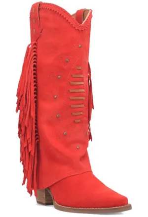 DINGO Red‎ Made In Mexico Suede Spirit Trail Boots With Fringe Size 6 thumbnail 1