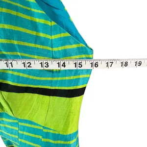 Nanette Lepore Bogatell Dress 2 Green Blue Linen Blend Stripe Feminine Chic ASO‎ thumbnail 10