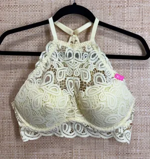 Victoria's Secret PINK High Neck Lace Push-Up Bralette Yellow Women Large NWT thumbnail 1