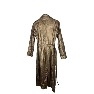 Metrostyle Women Metallic Bronze Genuine Leather Trench Coat Long Belted Small thumbnail 7