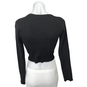 MOD REF Black Ribbed Knit Button Down Cropped Cardigan Sweater Top Size S thumbnail 2