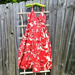 Red and white Print Cotton Strappy Dress Fit And Flare M thumbnail 2