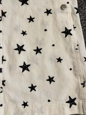 Womens small Storia White denim black star print pinafore/overall dress thumbnail 4