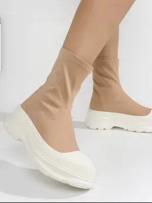 Cape Robbin Beige Sock-Style Platform Sneakers with White Sole thumbnail 4