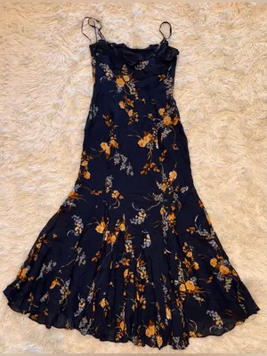 NEW REFORMATION Lilibet Floral Ruffle navy Dress sz 2 thumbnail 7
