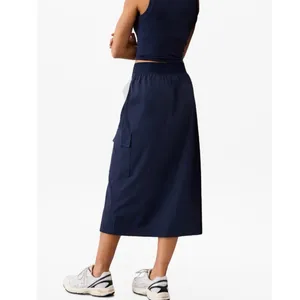 Athleta Navy brooklyn heights Cargo Midi Skirt Utility Travel Slit Womens 14 thumbnail 2