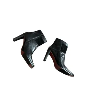 Black Mixed Media Leather Suede Square Toe Block Heel Ankle Boots Size 8M thumbnail 2