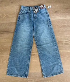 Deja Clark for Aeropostale Jeans Low Rise Baggy 8 Ball Cherries Size XS Blue thumbnail 1