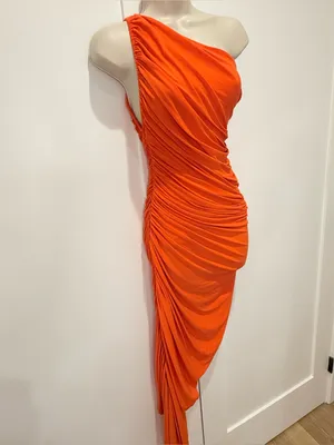 Norma Kamali Diana Ruched One-Shoulder Gown XXS Blood Orange Cocktail Party Chic thumbnail 6