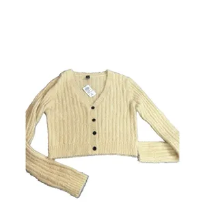 Windsor size medium yellow fluffy cardigan v neck front sweater NWT thumbnail 4
