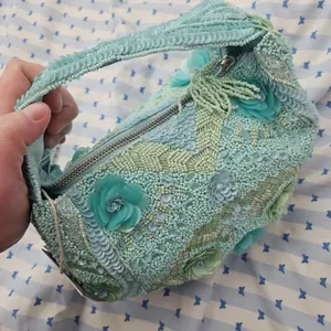 TJ Maxx Marshall’s blue green teal viral bead floral sequin shoulder bag thumbnail 5
