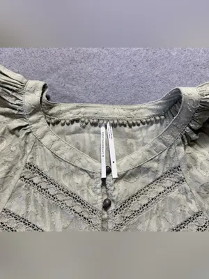 Anthropologie Womens Medium Green Textured Cotton Lace Boho Peasant Blouse Top thumbnail 7