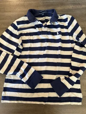 Ralph Lauren Skinny Polo Long Sleeve Shirt Navy White Stripe Size M thumbnail 1