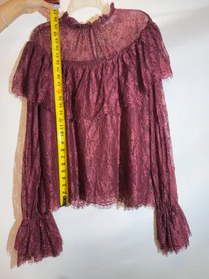 Anthropologie Endless Rose Ruffled Lace Blouse Romantic Feminine Burgundy Top L thumbnail 6