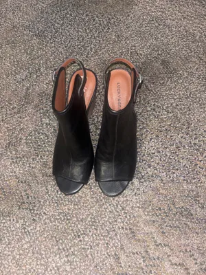 Lucky Brand Risza wedge sandals black leather ankle strap Size 8.5 EUC thumbnail 2