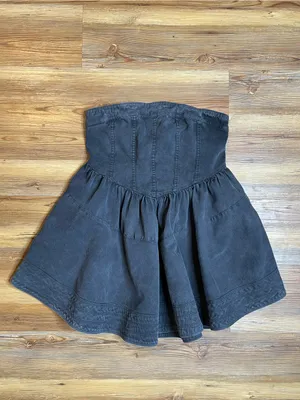 Free People Candace Corset Mini Dress Medium Black Denim Strapless Babydoll Goth thumbnail 2