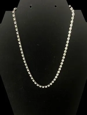 Vintage Estate Silver Clear Rhinestones Necklace Classic Formal thumbnail 1