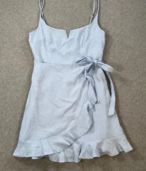 Hello Molly Blue Mini Dress Size 8 Ruffle Wrap Spaghetti Strap New thumbnail 1