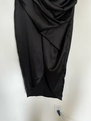 Do+Be Black One Shoulder Pleated Waist High‎ Low Midi Dress Size Medium thumbnail 3