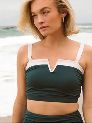 NWT- Albion NAUTICAL V CROP swim top in the color‎ STEEL BLUE size: M thumbnail 1