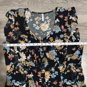 Xhilaration Black Floral Button Front Midi Dress XXL Flutter Sleeve Pockets Boho thumbnail 12