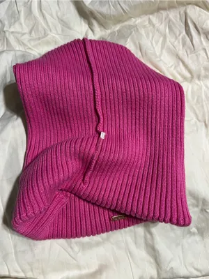 Free People Outside The Lines Slouch Beanie Purple Ribbed Cotton Metal Logo thumbnail 2