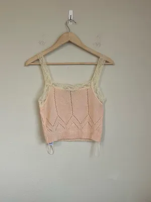 NWT Zara Pointelle Knit Lace Trim Crop Tank thumbnail 10