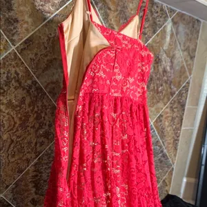 Women's NSR Crochet Stretch Lace Midi Dress Vibrant Reddish Pink Small NWOT thumbnail 9