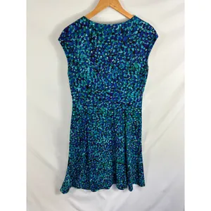 Lauren Ralph Lauren Blue Green Patterend V Neck Dress Size 12 thumbnail 3